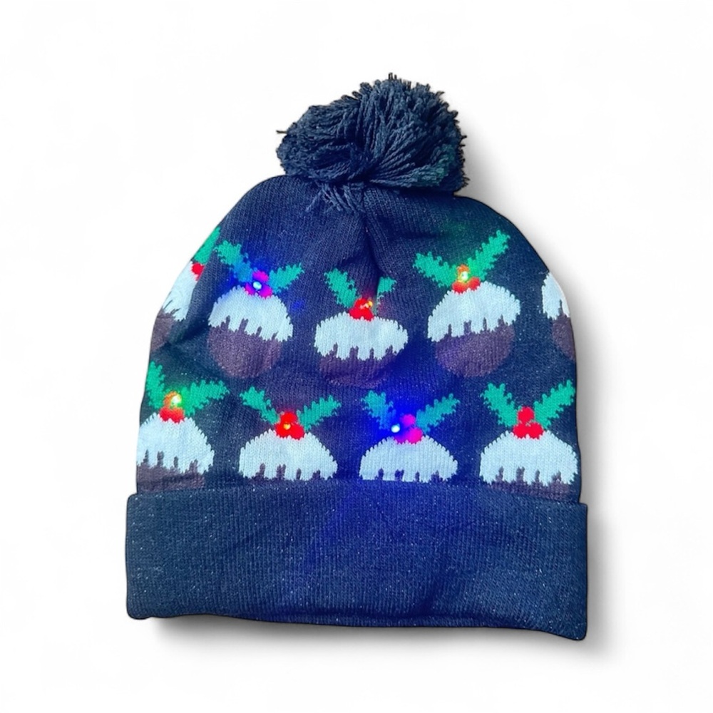 New LED Lighted Christmas Beanie Hat With Pom Pom And 3 Flashing Modes - Unisex